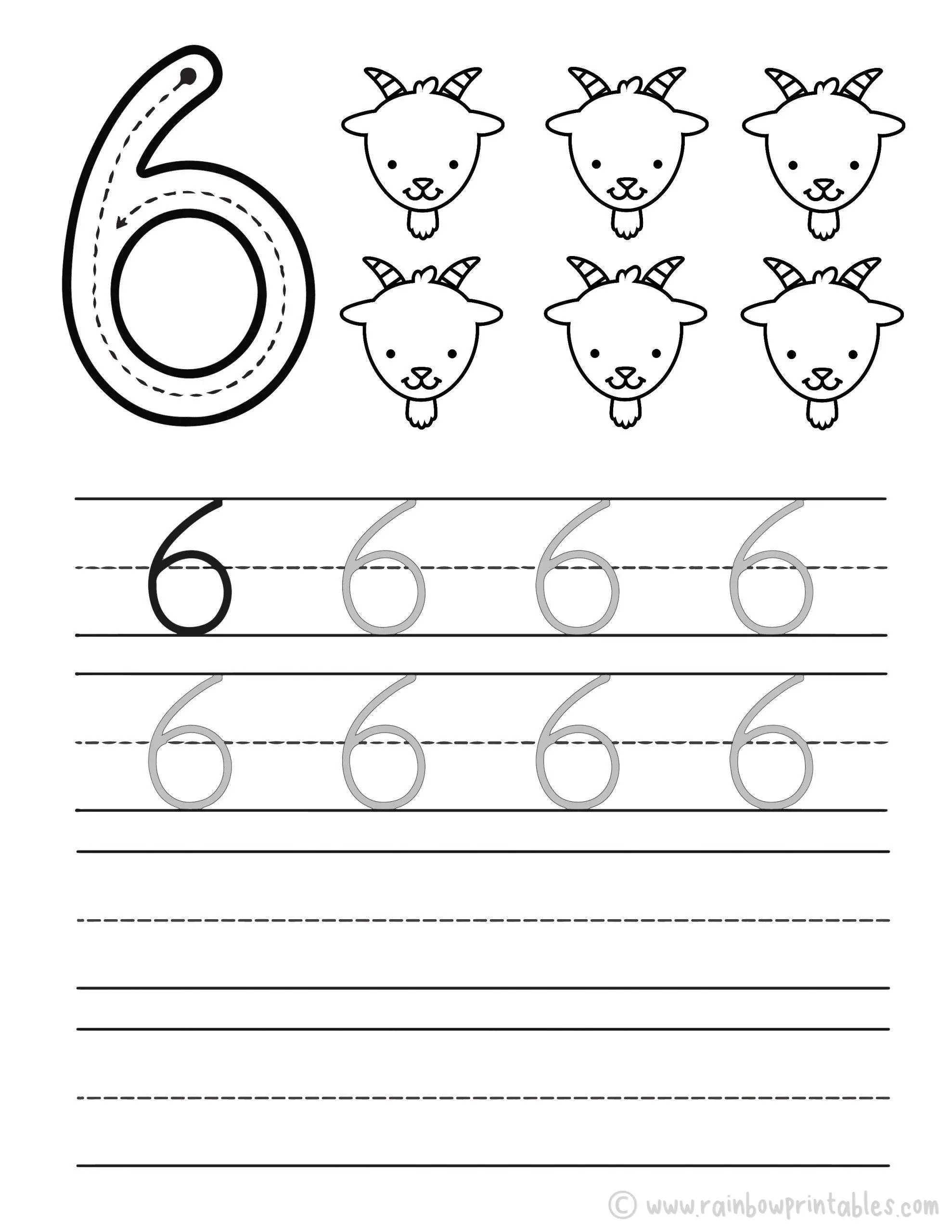 Trace Numbers Worksheet-06-SIX