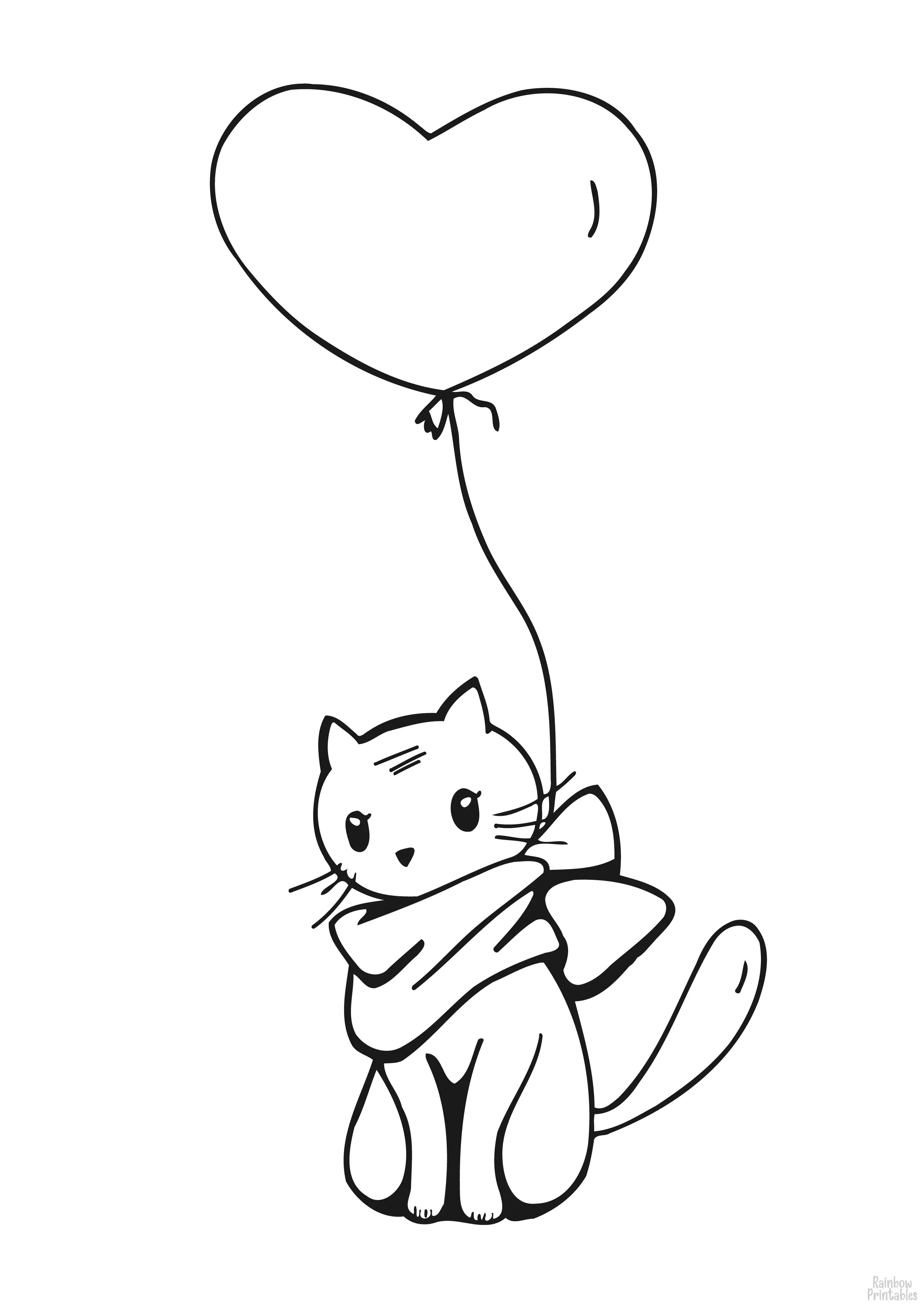 CUTE CAT BALLOON VALENTINE'S DAY Clipart Coloring Pages for Kids Adults Art Activities Line Art