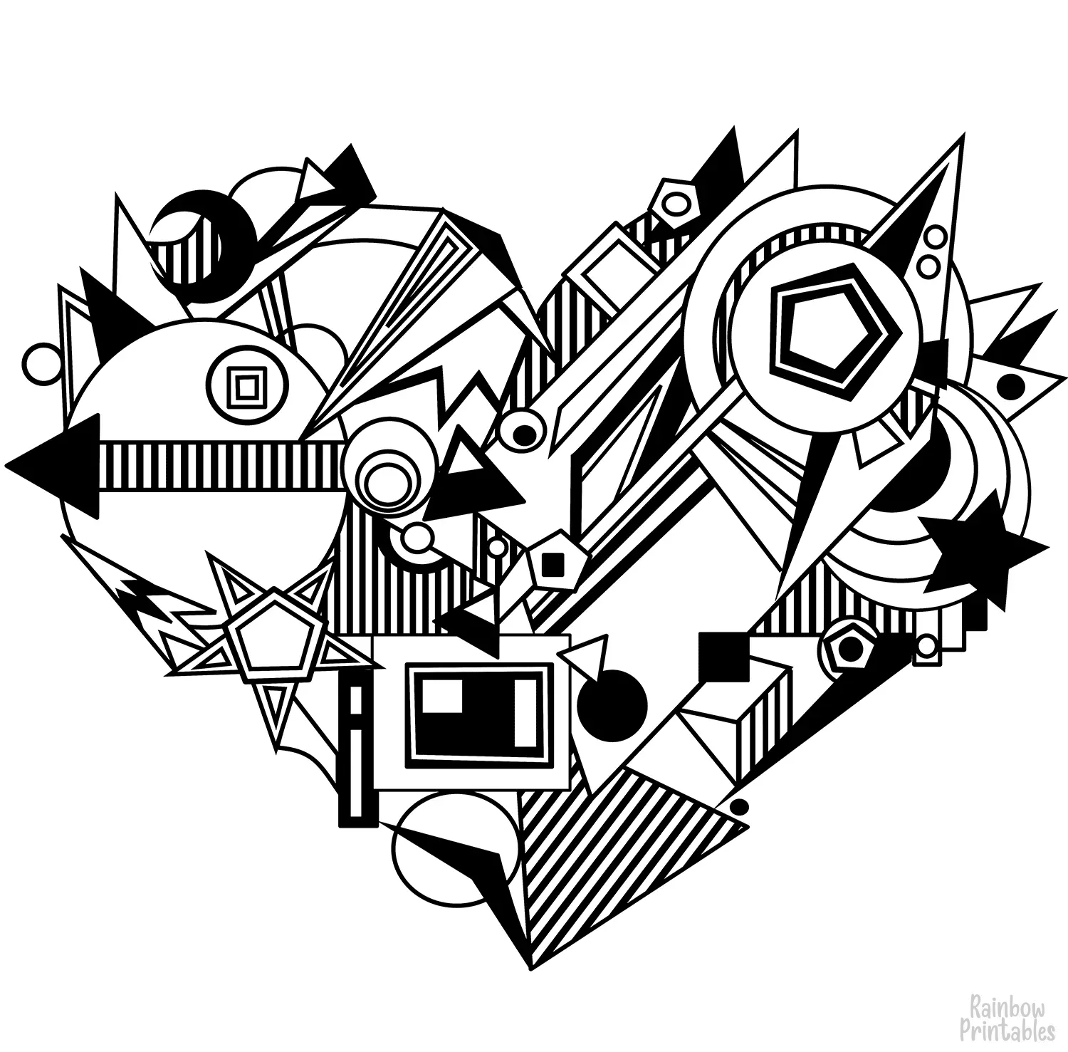 ABSTRACT SIMPLE HEART Mandala Coloring Pages for Kids Adults Boredom Art Activities Line Art