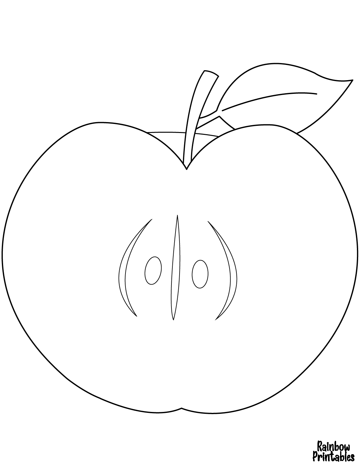 Line Drawing APPLE HALVED Coloring Pages for Kids Art Project