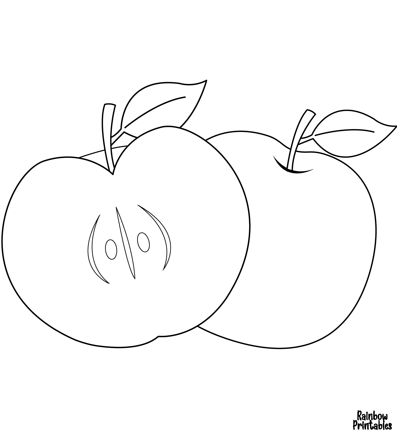 Line Drawing TWO APPLES Coloring Pages for Kids Art Project