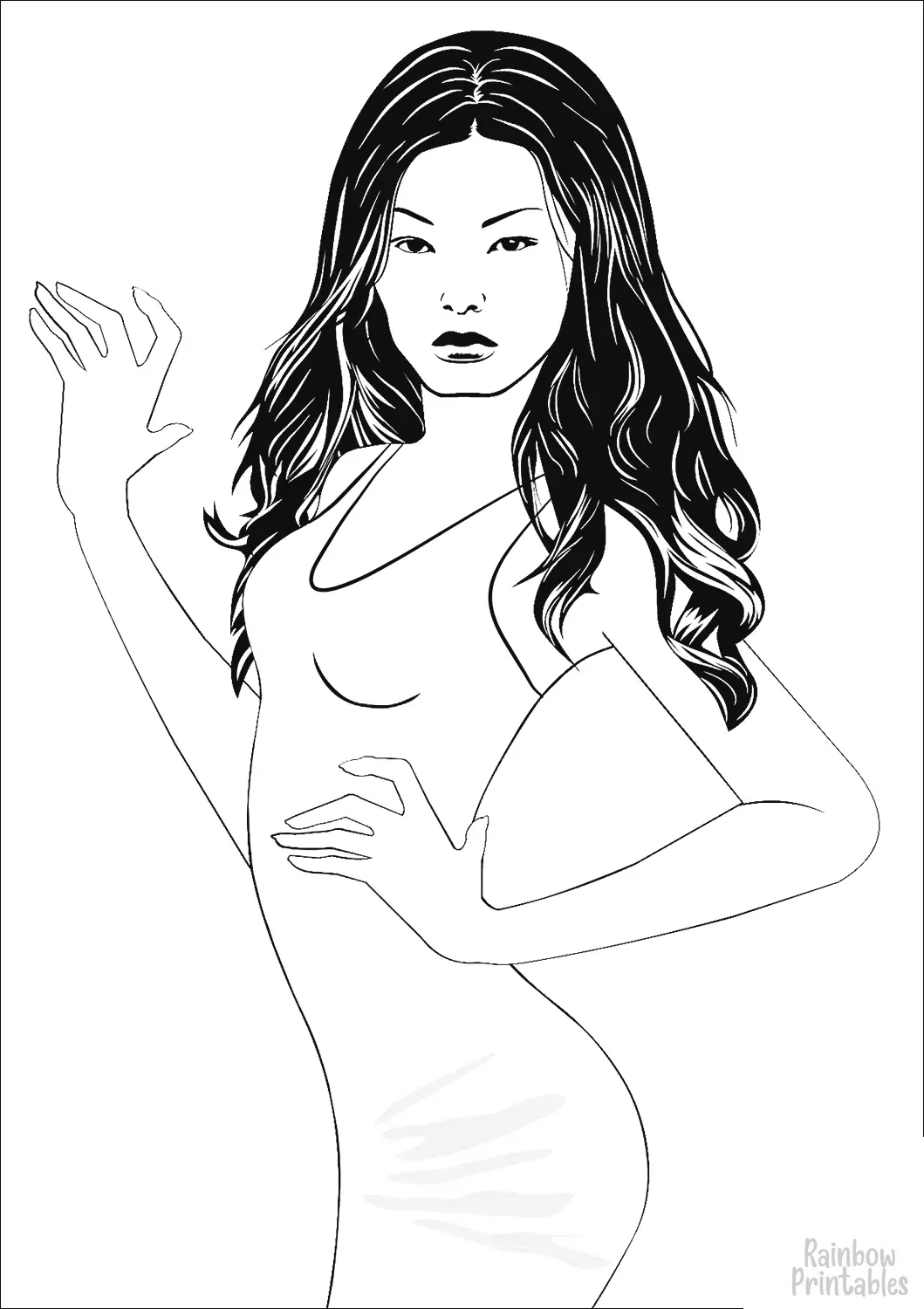 High Fashion HOT Asian woman Oriental Skinny Figure Free Clipart Coloring Pages for Kids Adults Art Activities Line Art