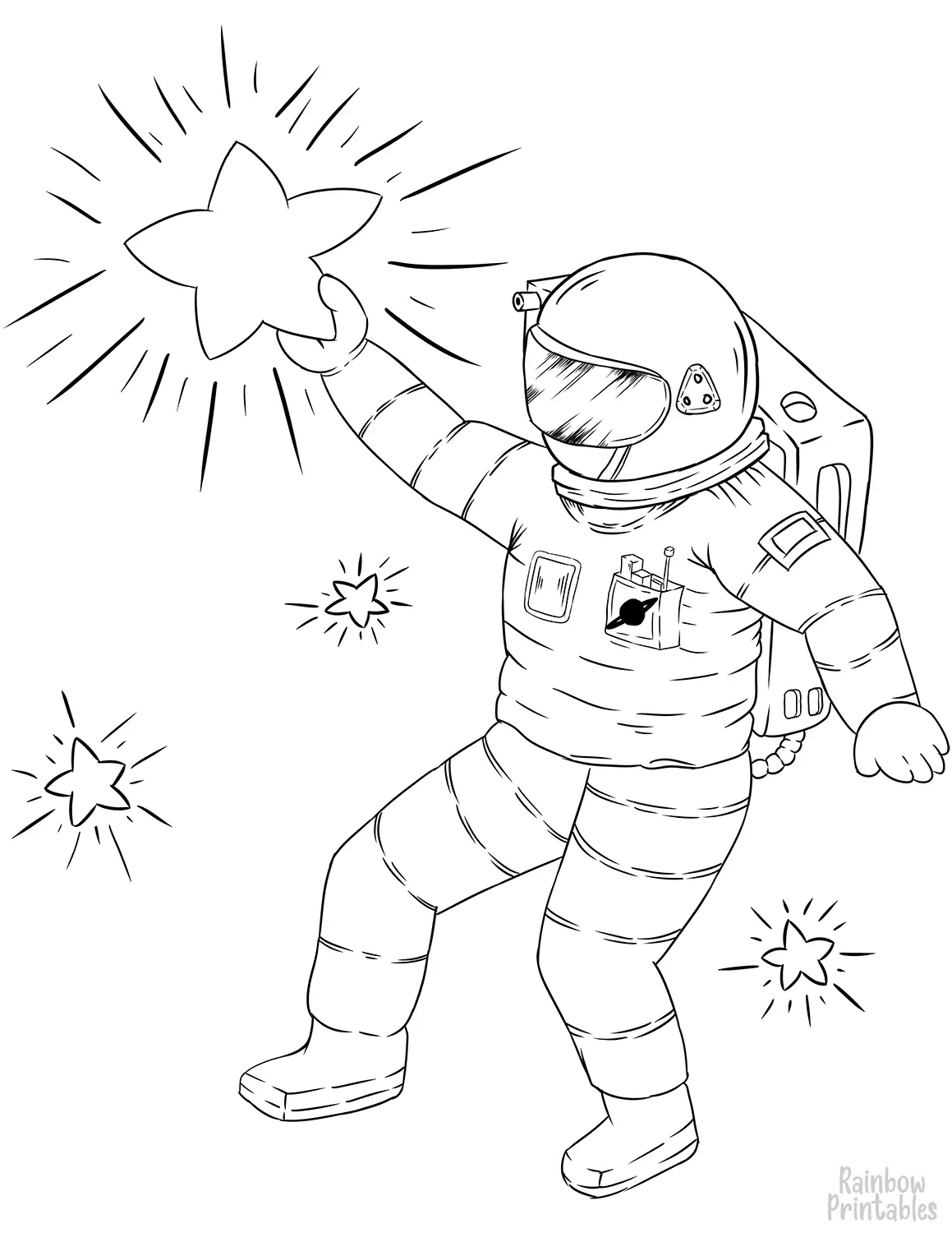 ASTRONAUT-HOLDING-GRABBING-STAR-Clipart Coloring Pages for Kids Adults Art Activities Line Art