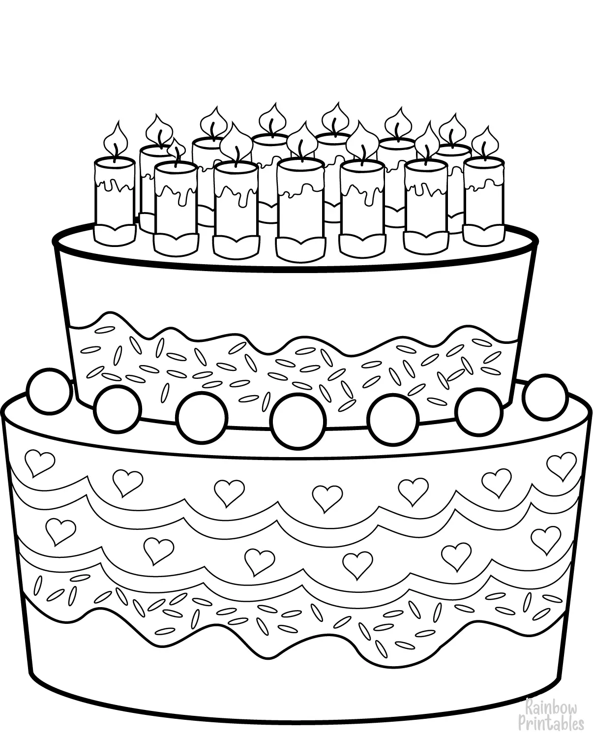 Line Drawing BIRTH CAKE Coloring Pages for Kids Art Project