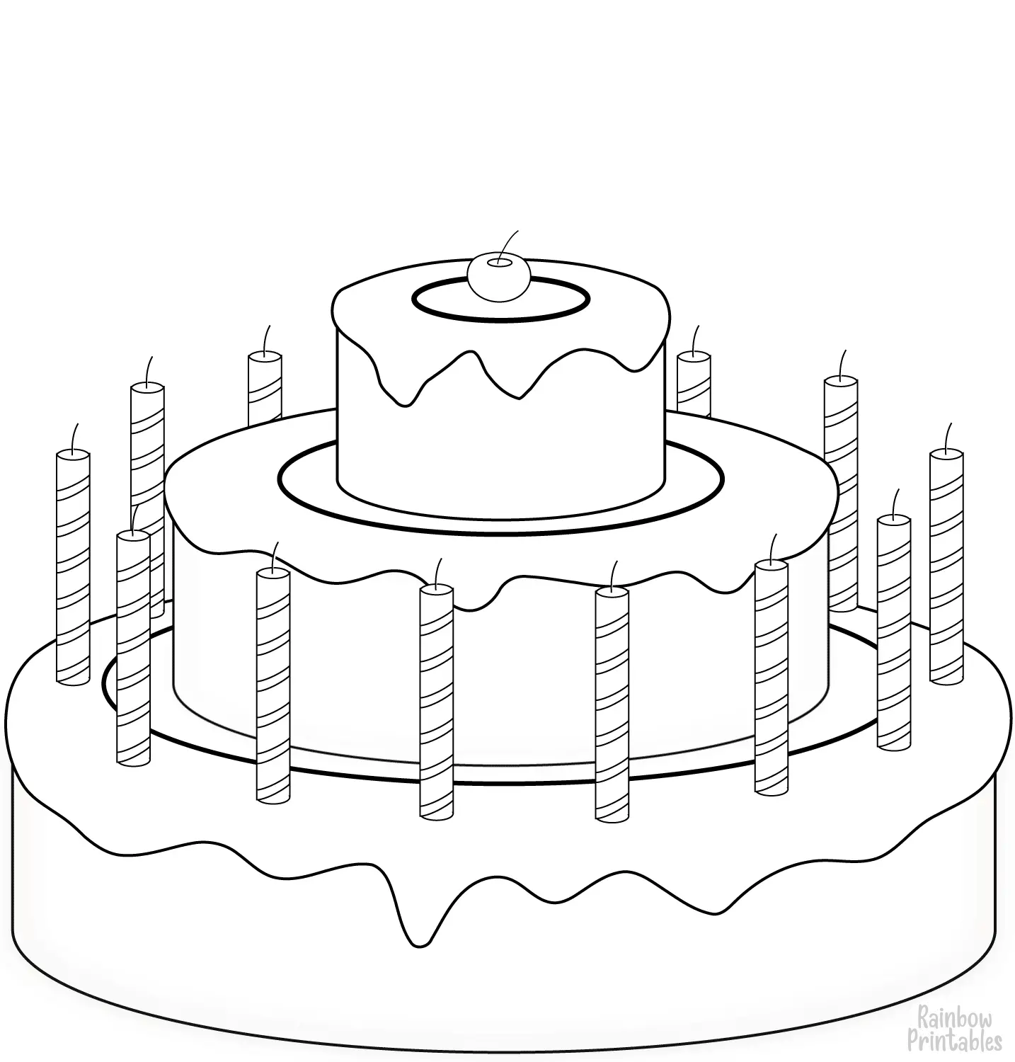 Line Drawing BIRTH CAKE WITH CHERRY Coloring Pages for Kids Art Project