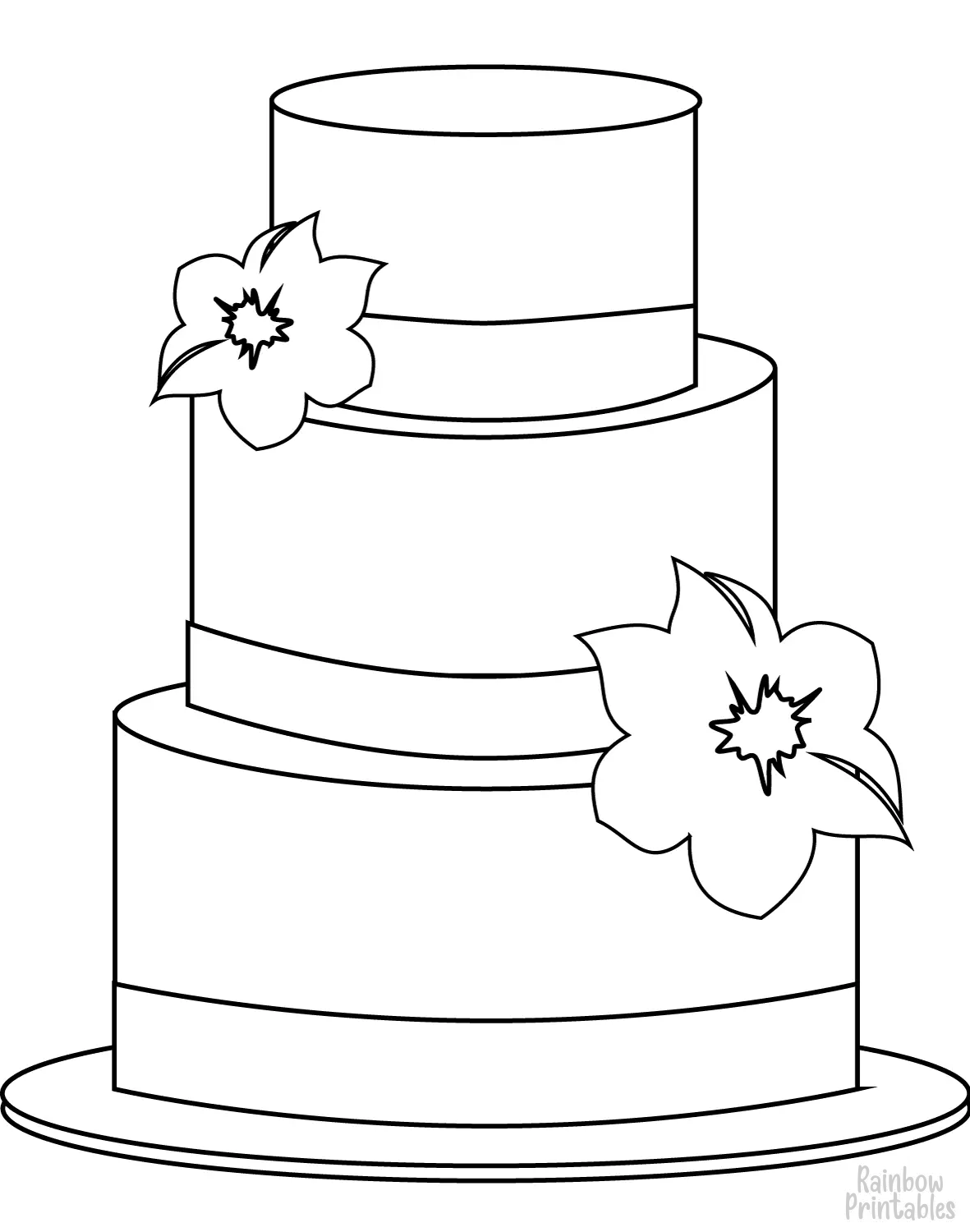 Line Drawing WEDDING CAKE Coloring Pages for Kids Art Project