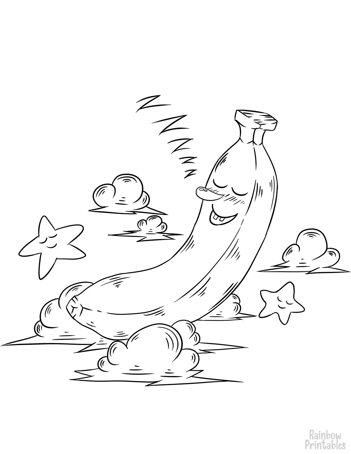 Line Drawing SLEEPING BANANA FRUIT Coloring Pages for Kids Art Project