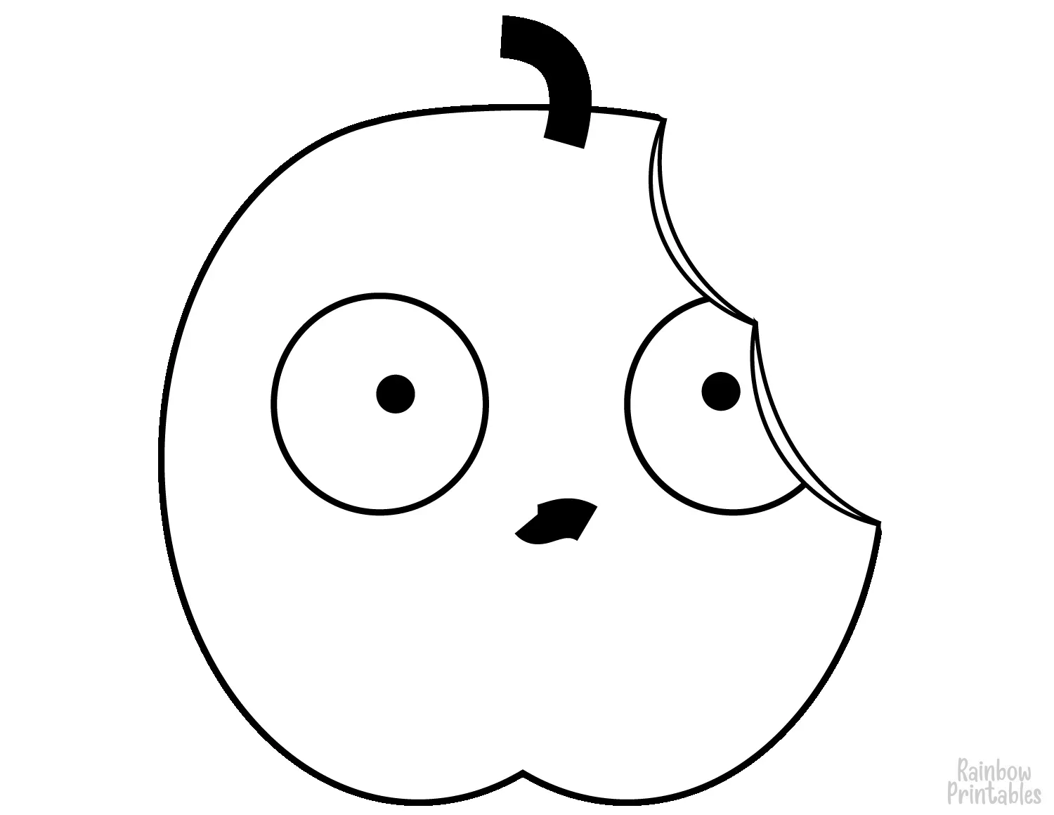 Line Drawing BITTEN SUPRISED APPLE FRUIT Coloring Pages for Kids Art Project