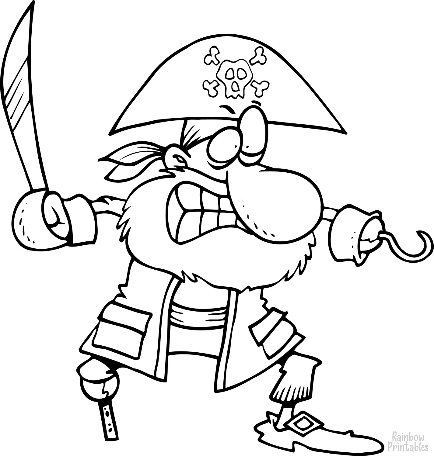 ANGRY FIGHTING PIRATE-cartoon-Free Clipart Coloring Pages for Kids Adults Art Activities Line Art