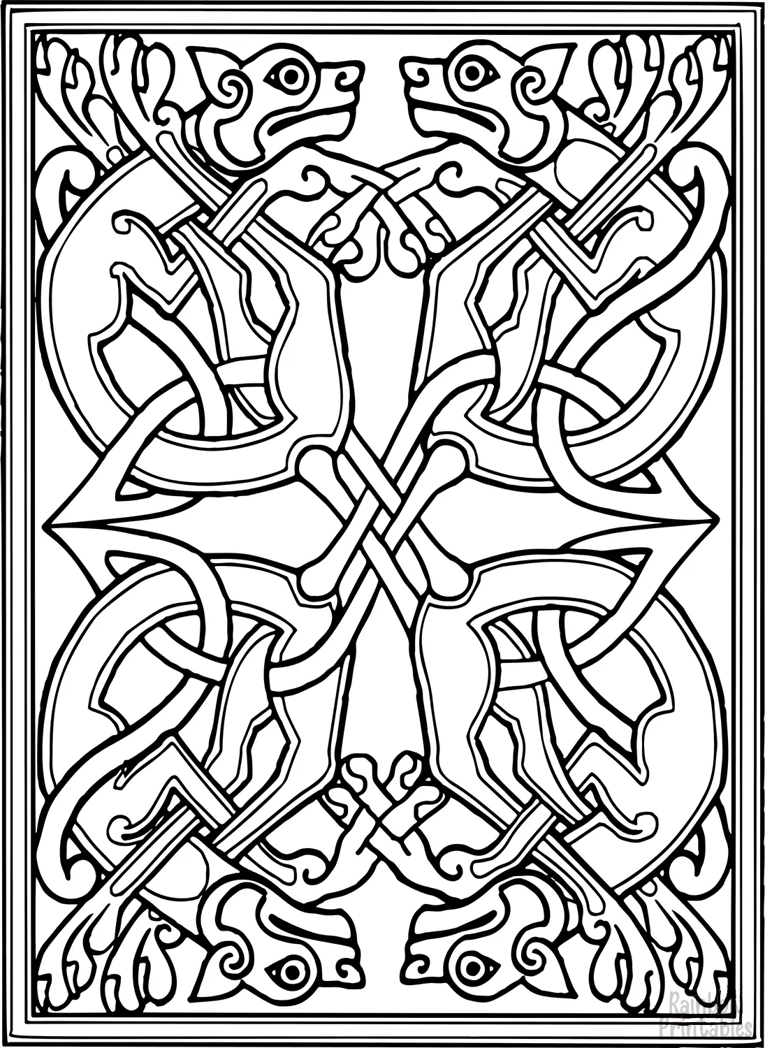 Celtic Dogs Pattern Mandala Coloring Pages for Kids Adults Art Activities Line Art