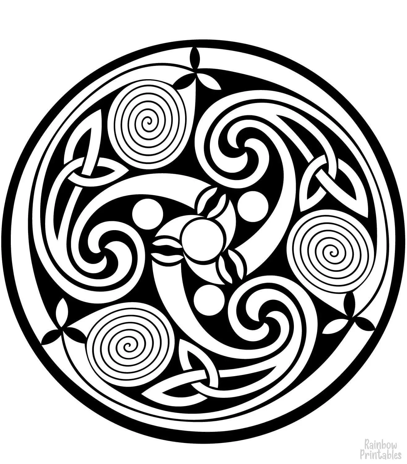 Celtic SPIRAL DESIGN Pattern Mandala Coloring Pages for Kids Adults Art Activities Line Art