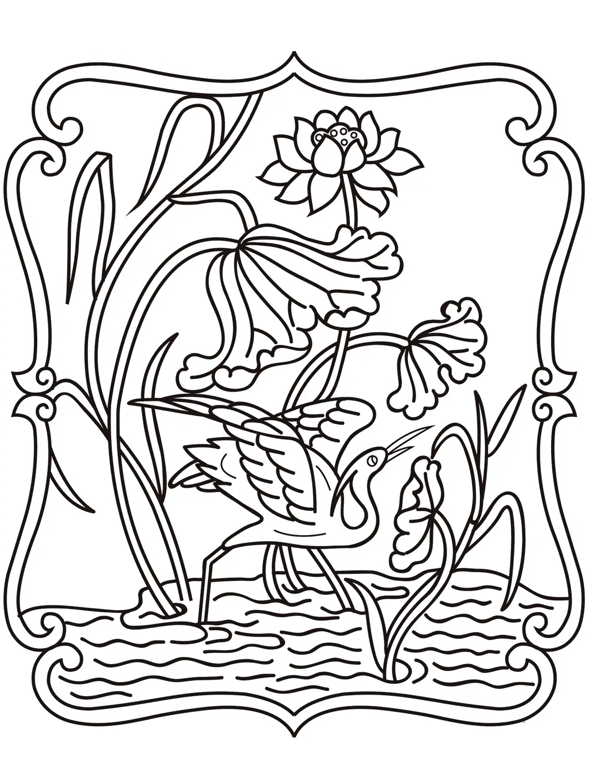 CHINESE EGRET BIRD Traditional Beautiful Mandala Coloring Pages for Kids Adults Boredom Art Activities Line Art