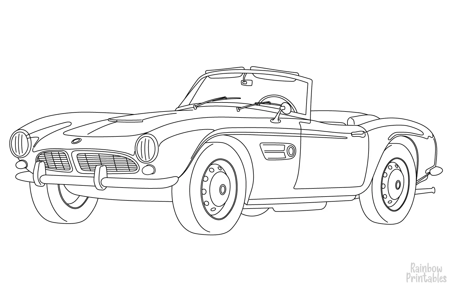 classic-convertible-car-Clipart Coloring Pages for Kids Adults Art Activities Line Art