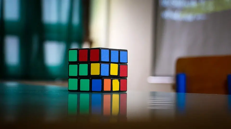 A picture of a Rubik's cube on a table