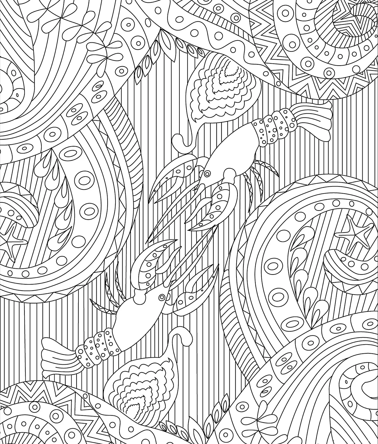 Crawfish Zentangle Beautiful Mandala Coloring Pages for Kids Adults Boredom Art Activities Line Art