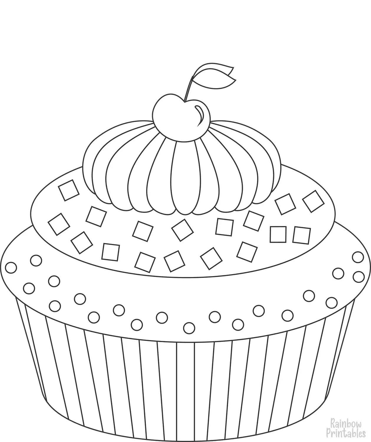 Line Drawing CUPCAKE CHERRY Coloring Pages for Kids Art Project