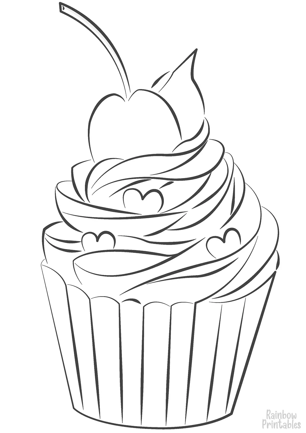 Line Drawing CUPCAKE CHERRY ON TOP Coloring Pages for Kids Art Project