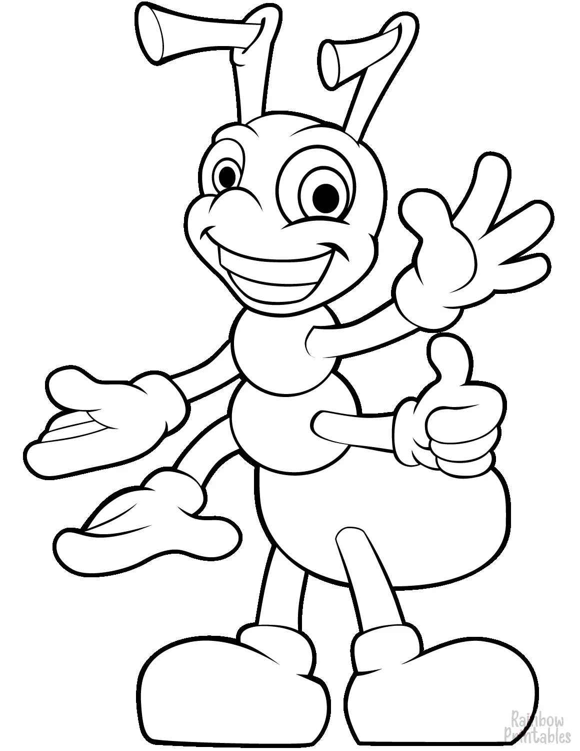 insect-doodle-cute-cartoon-ant-coloring-page-Simple Easy Color Animal Pages for Kids