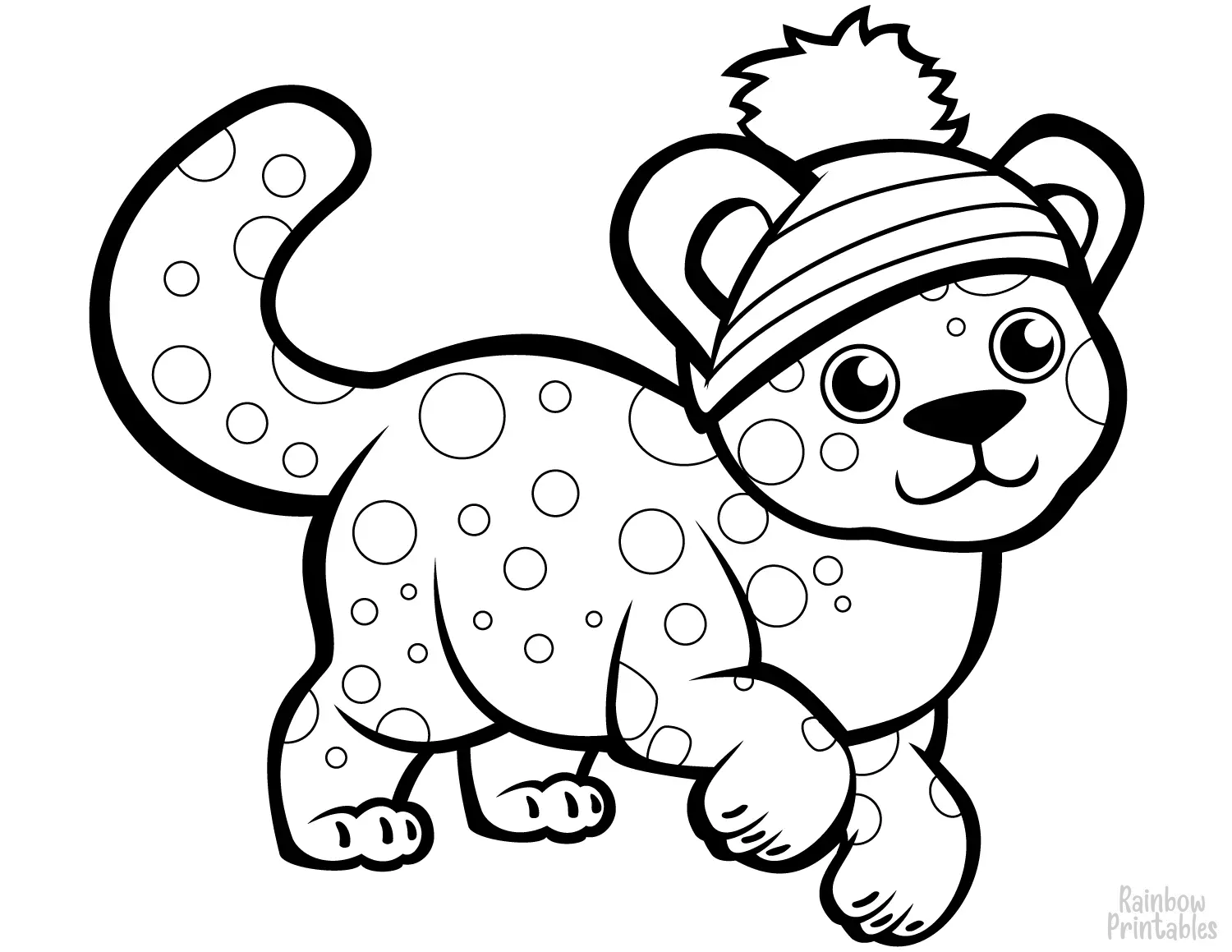 Free-cute-cheetah-in-winter-hat-coloring-page-for-kids-rainy-day-activities