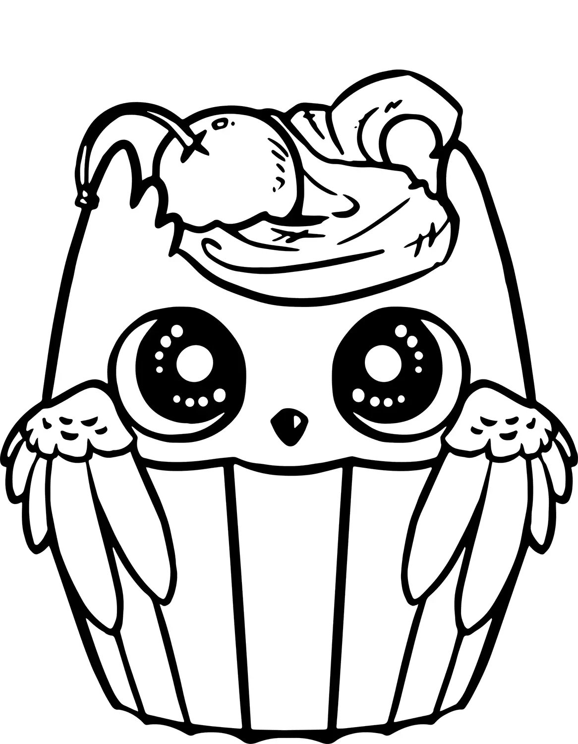 Line Drawing CUPCAKE OWL CHERRY ON TOP Coloring Pages for Kids Art Project