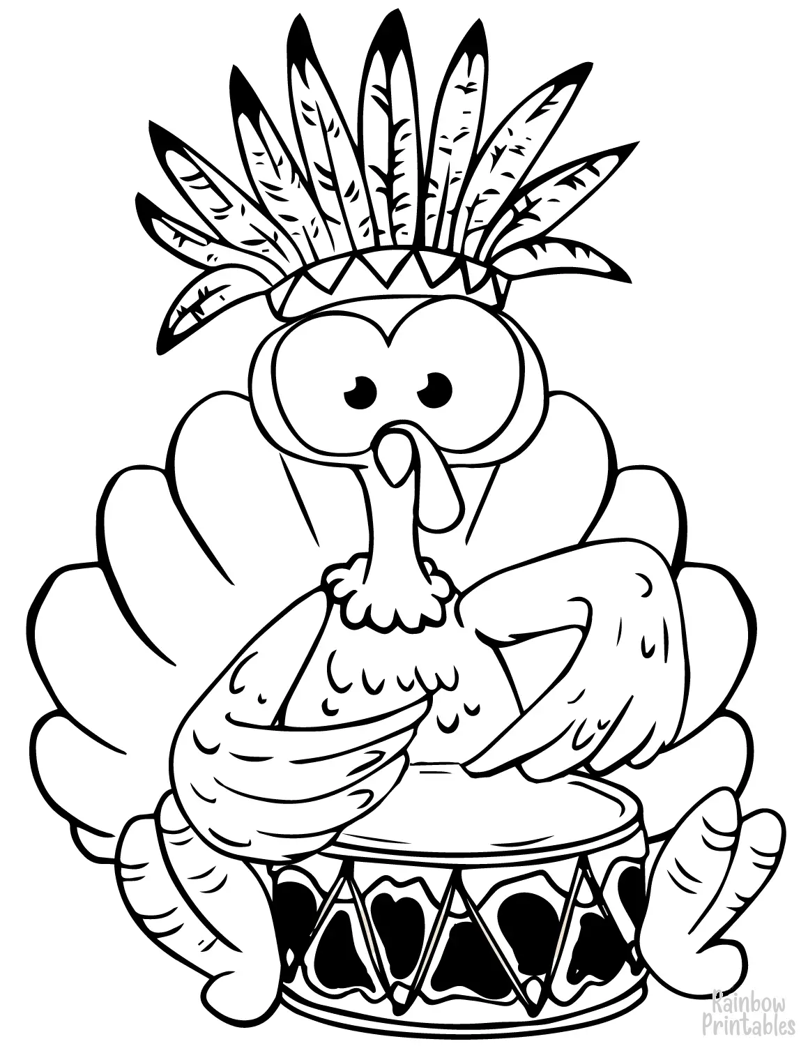 DRUMMING INDIAN TURKEY ANIMAL Clipart Coloring Pages for Kids Adults Art Activities Line Art