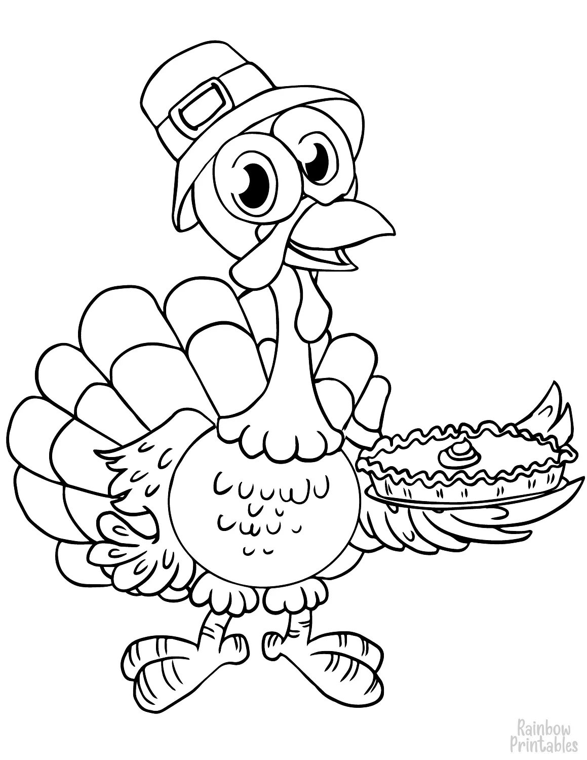 CUTE TURKEY WITH PUMPKIN PIE TURKEY FULL OF THANKSGIVING FOOD BUFFET CORN PIE STUFFED Clipart Coloring Pages for Kids Adults Art Activities Line Art