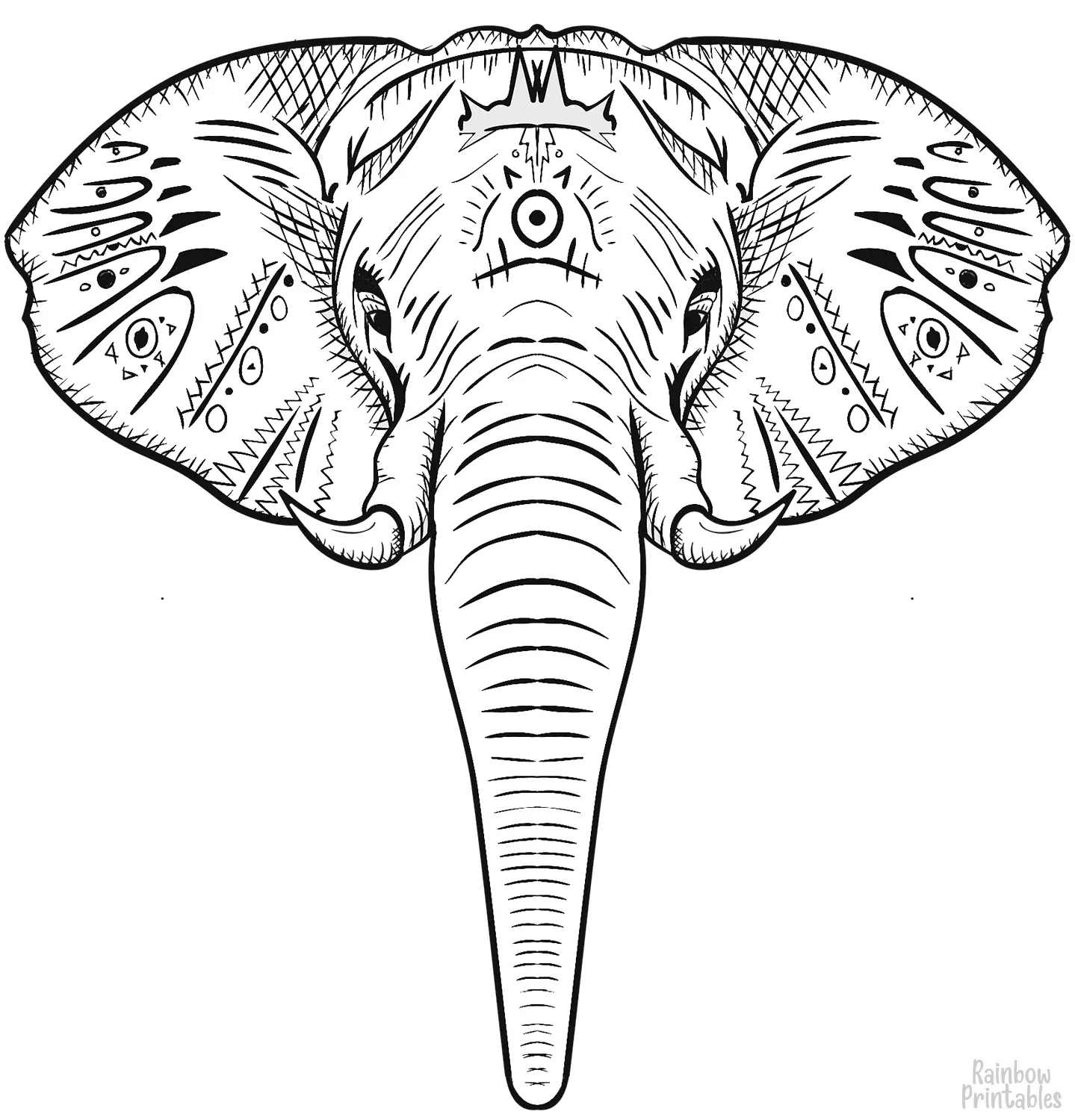 Mandala-SIMPLE-EASY-line-drawings-CUTE-ELEPhANT-HEAD-coloring-page-for-kids