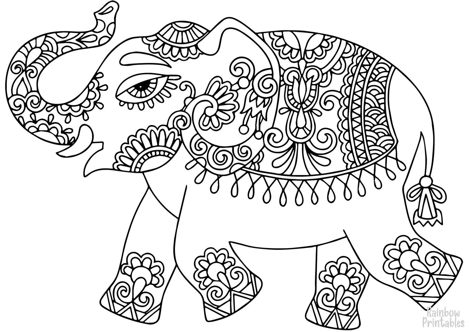 Mandala-SIMPLE-EASY-line-drawings-CUTE-ELEPhANT-INDIAN-coloring-page-for-kids