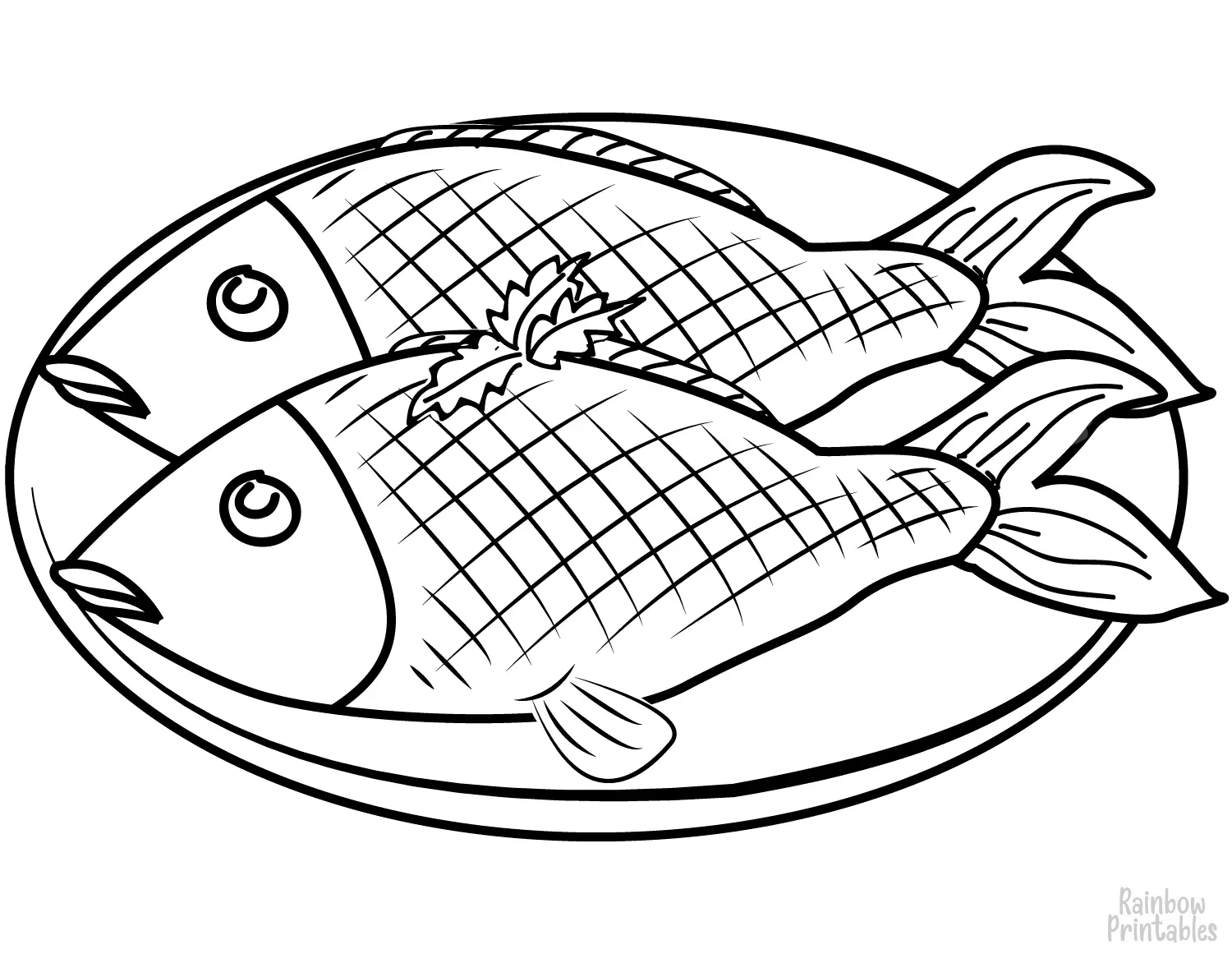 Line Drawing FISH PLATE Coloring Pages for Kids Art Project