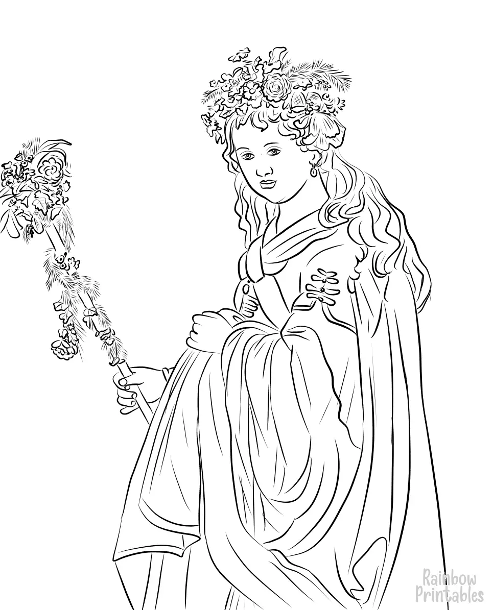 FLORA REMBRANDT Figure Free Clipart Coloring Pages for Kids Adults Art Activities Line Art