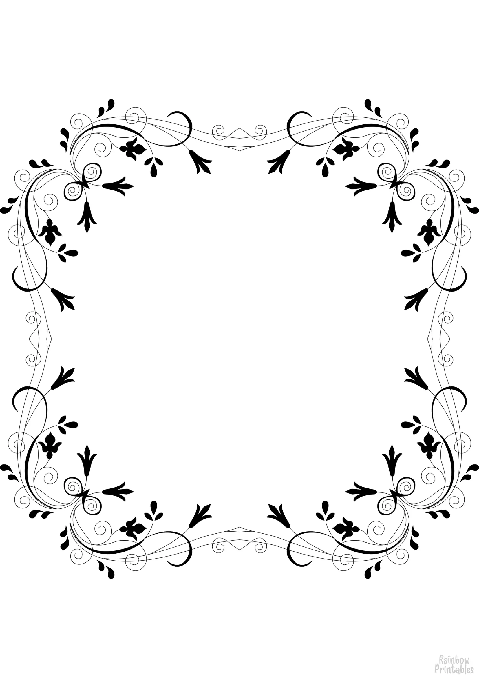 FLORAL Black Border Free Clipart Coloring Pages for Kids Adults Art Activities Line Art
