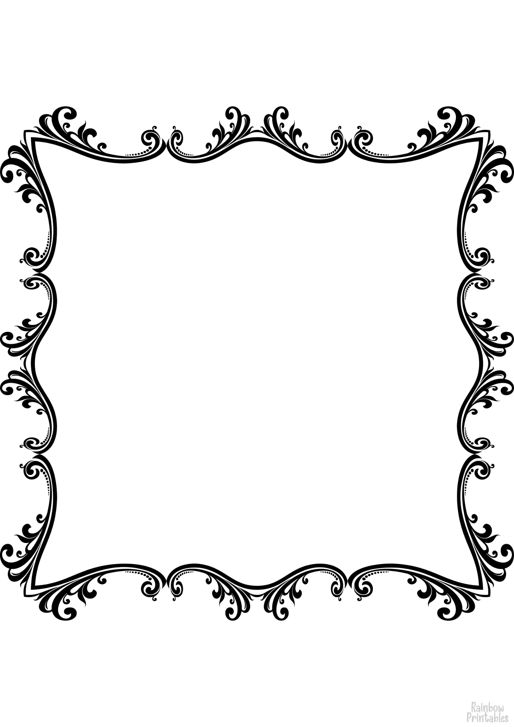 Flourish Black Border Free Clipart Coloring Pages for Kids Adults Art Activities Line Art