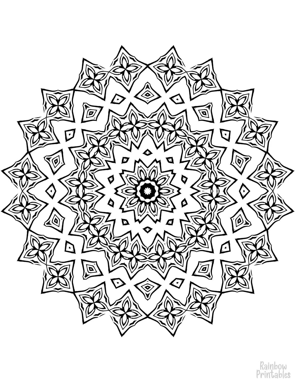 SIMPLE FLORAL FLOWER Mandala Coloring Pages for Kids Adults Boredom Art Activities Line Art