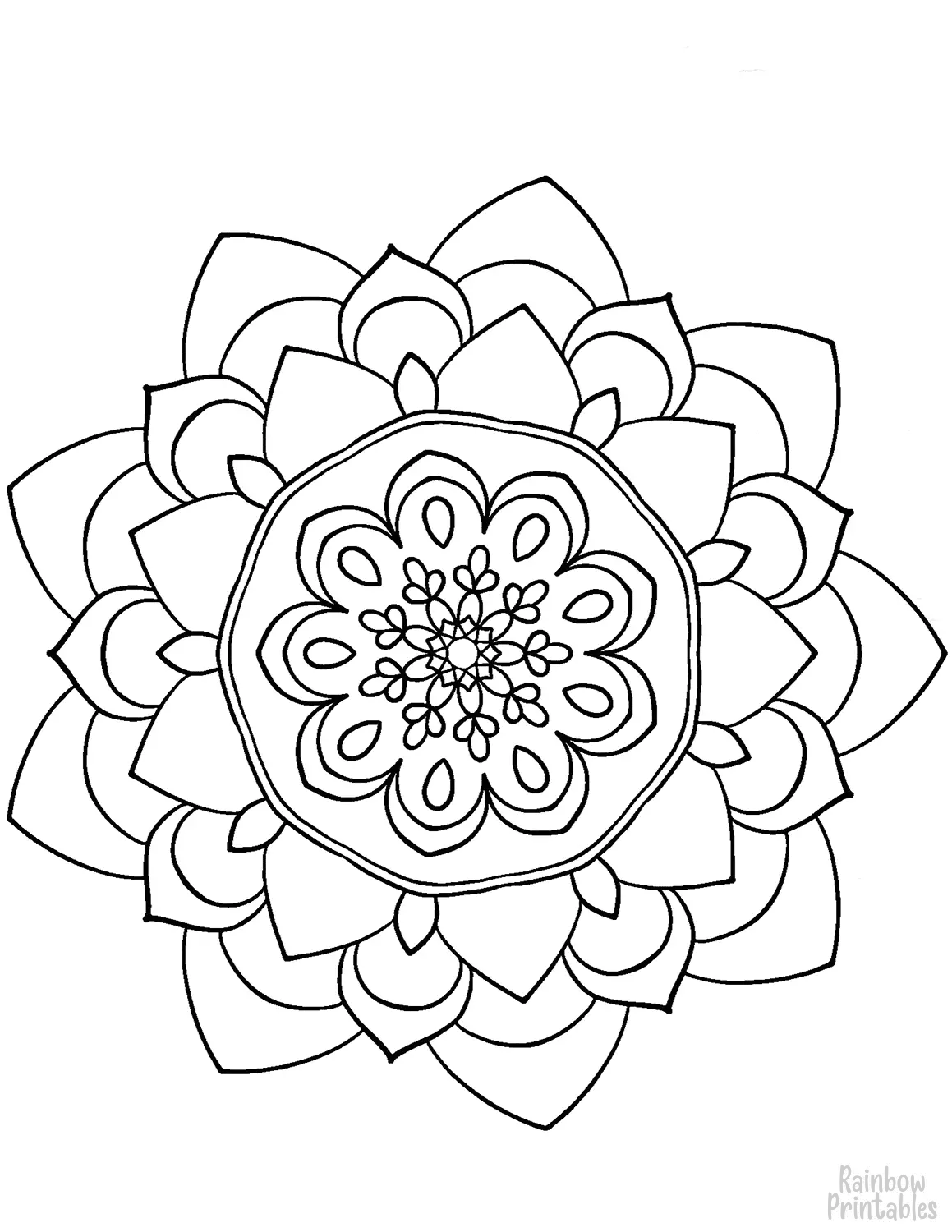 SIMPLE FLORAL FLOWER Mandala Coloring Pages for Kids Adults Boredom Art Activities Line Art