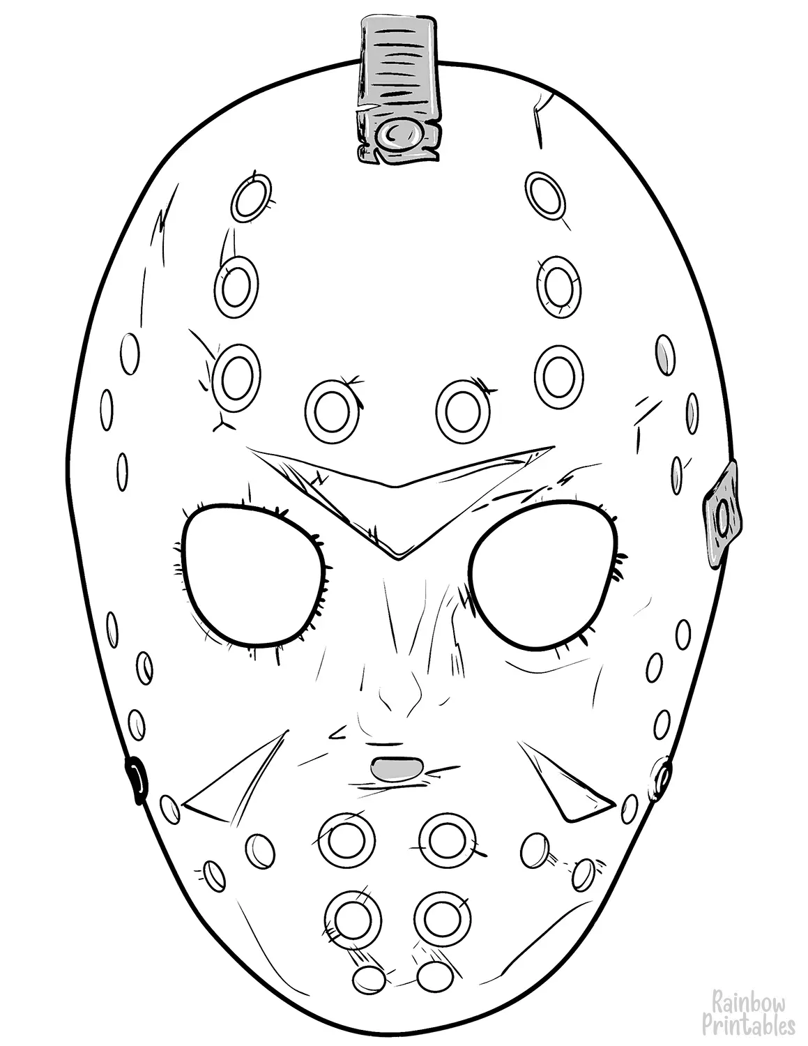 FRIDAY JASON 13th MASKS Halloween Line Art Drawing Set Free Activity Coloring Pages for Kids-02