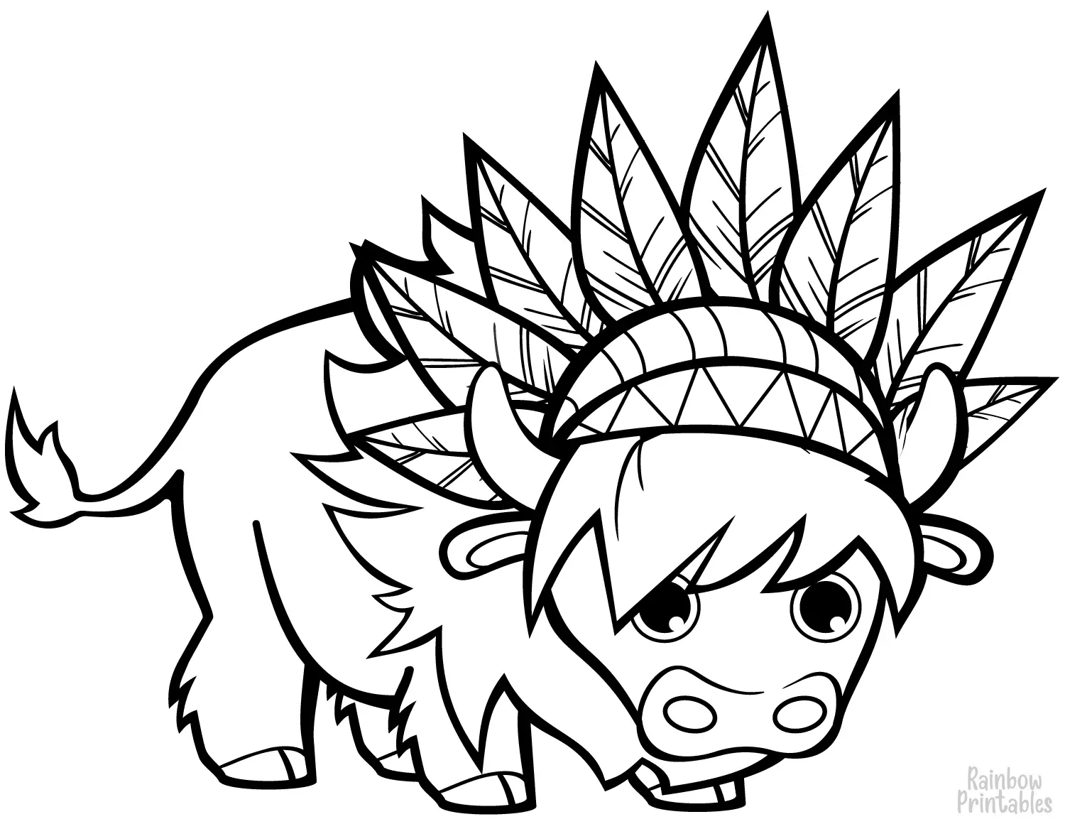 funny-bull-with-chief-headdresses-coloring-page