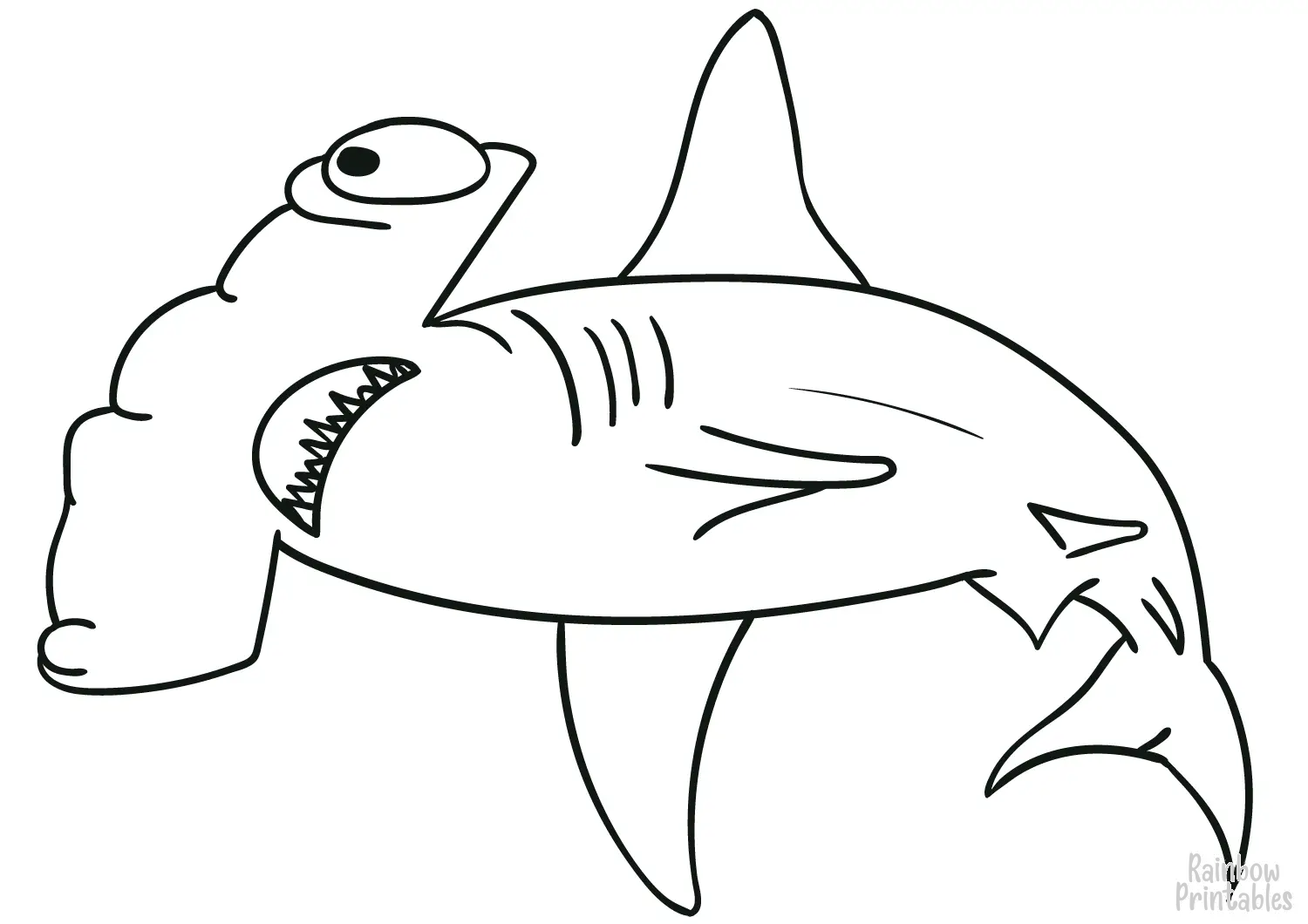 SIMPLE-EASY-line-drawings-HAMMERHEAD-SHARK-coloring-page-for-kids
