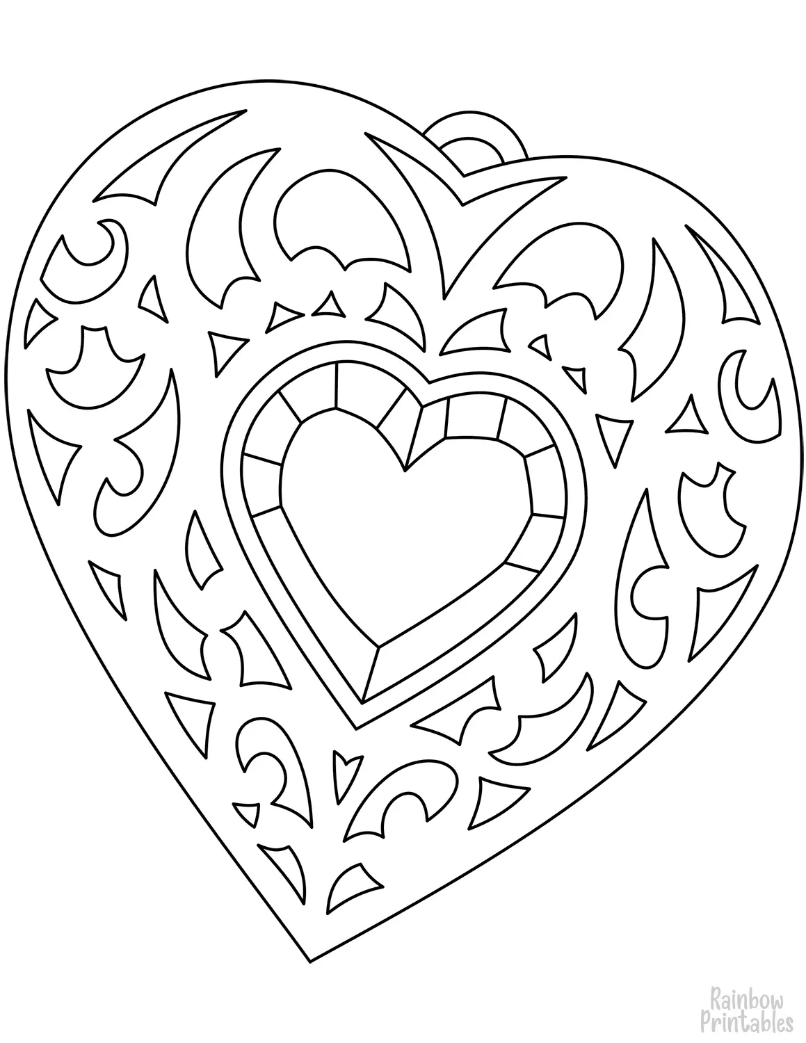 Valentine DAY MEDALLION HEART SHAPE Clipart Coloring Pages for Kids Adults Art Activities Line Art-15