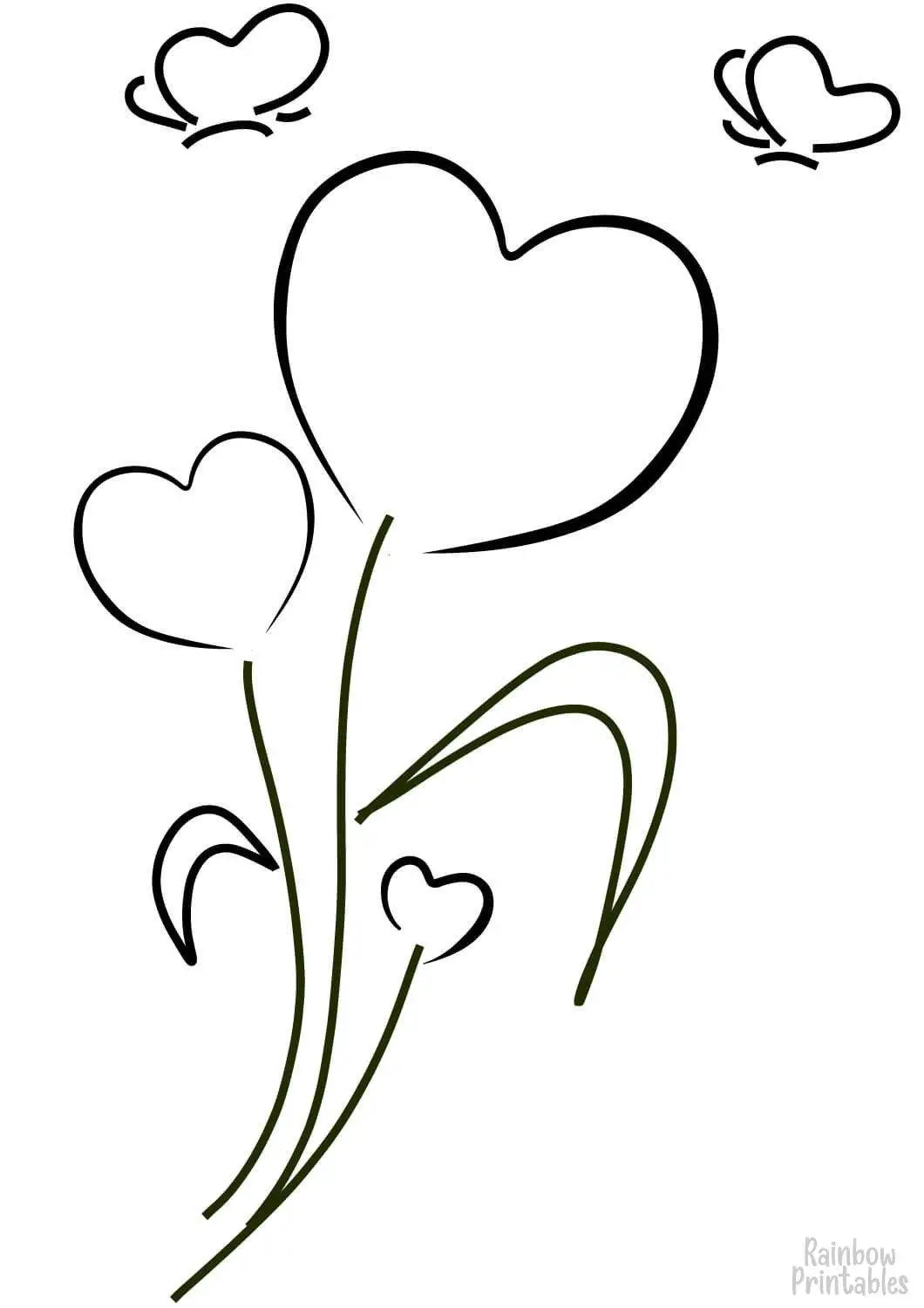 SIMPLE-EASY-line-drawings-HEARTS and FLOWERs Butterfly-coloring-page-for-kids Outline