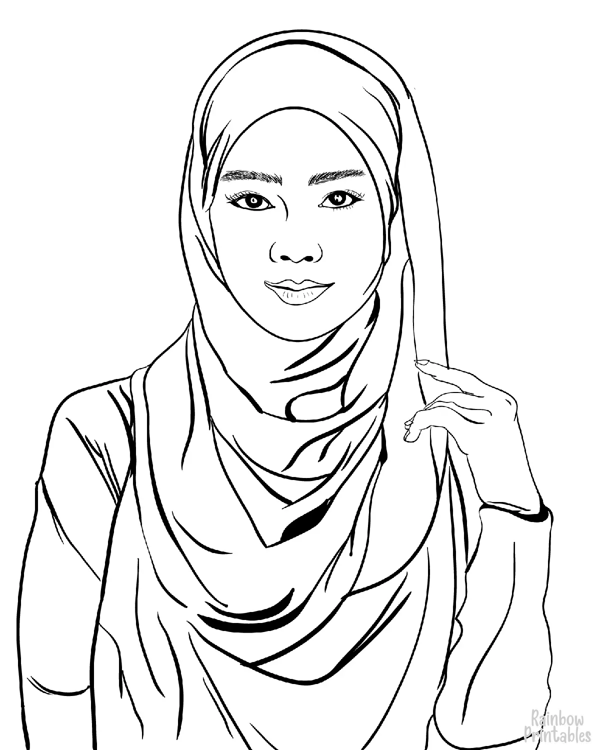 Middle Eastern Muslim Lady Beauty Hijab Figure Free Clipart Coloring Pages for Kids Adults Art Activities Line Art