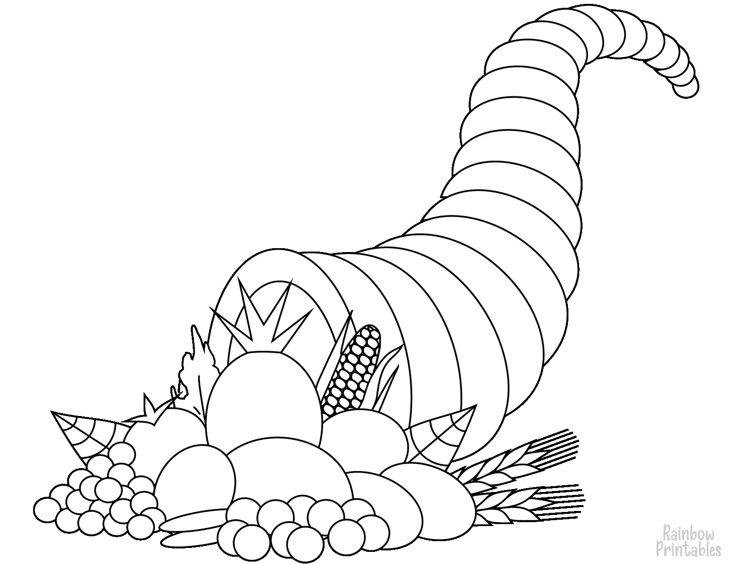HORN OF PLENTY FULL OF THANKSGIVING FRUIT Clipart Coloring Pages for Kids Adults Art Activities Line Art