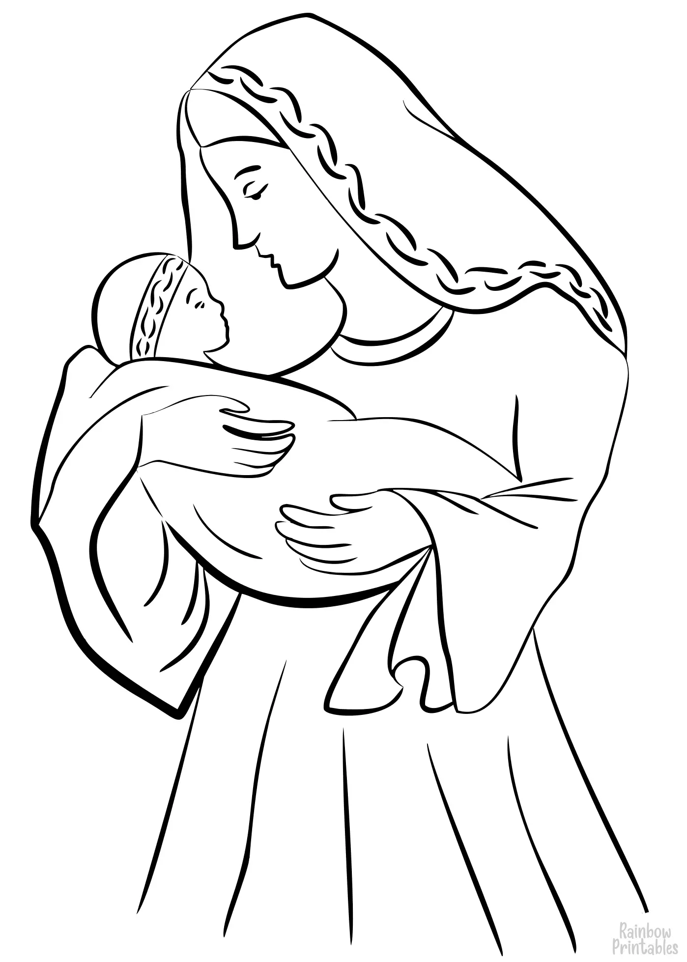 Free-Christian-religion-mother-mary-holding-baby-jesus-coloring-page-for-children-activity-pdf