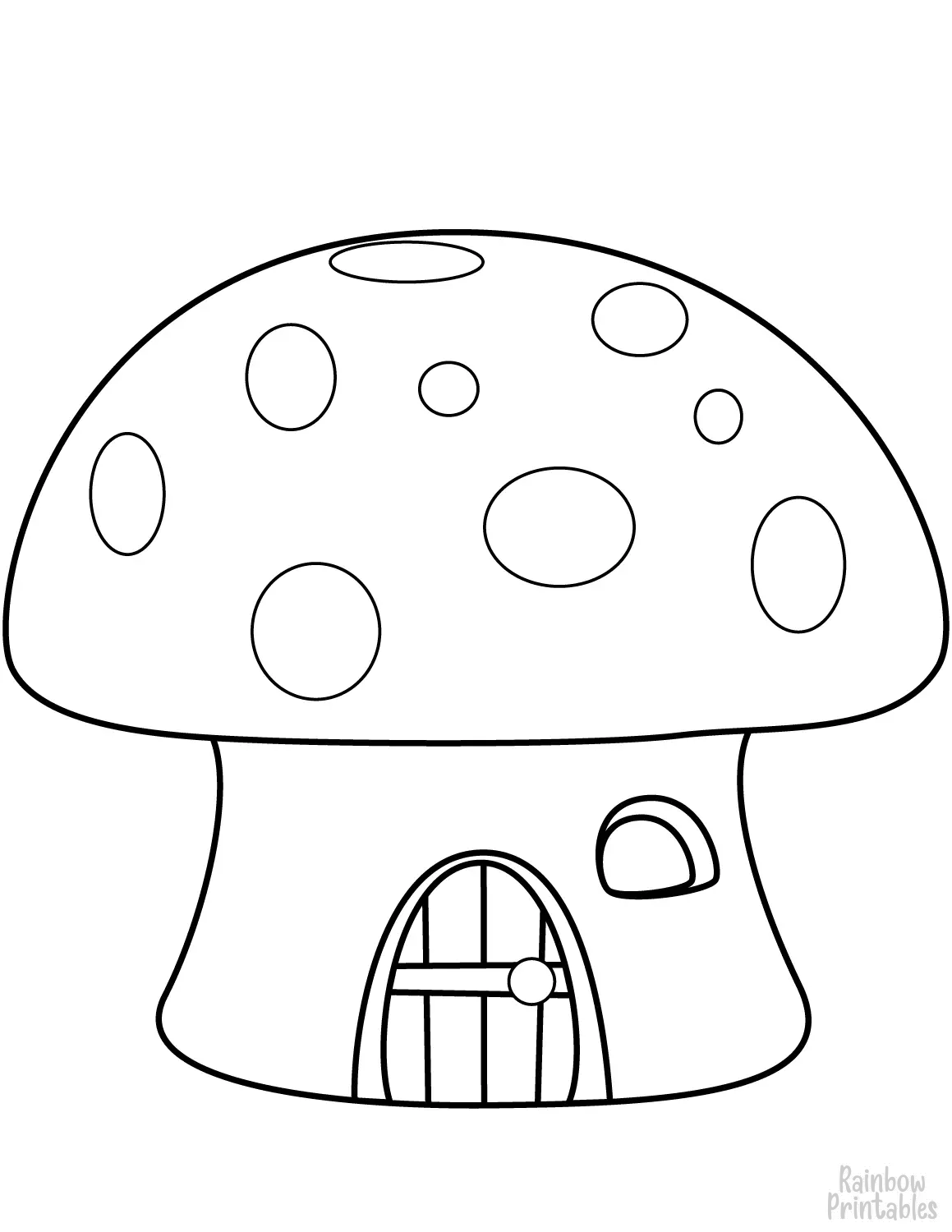 Whimsical Line Drawing Mushroom Cartoon Fantasy House Coloring Pages for Kids