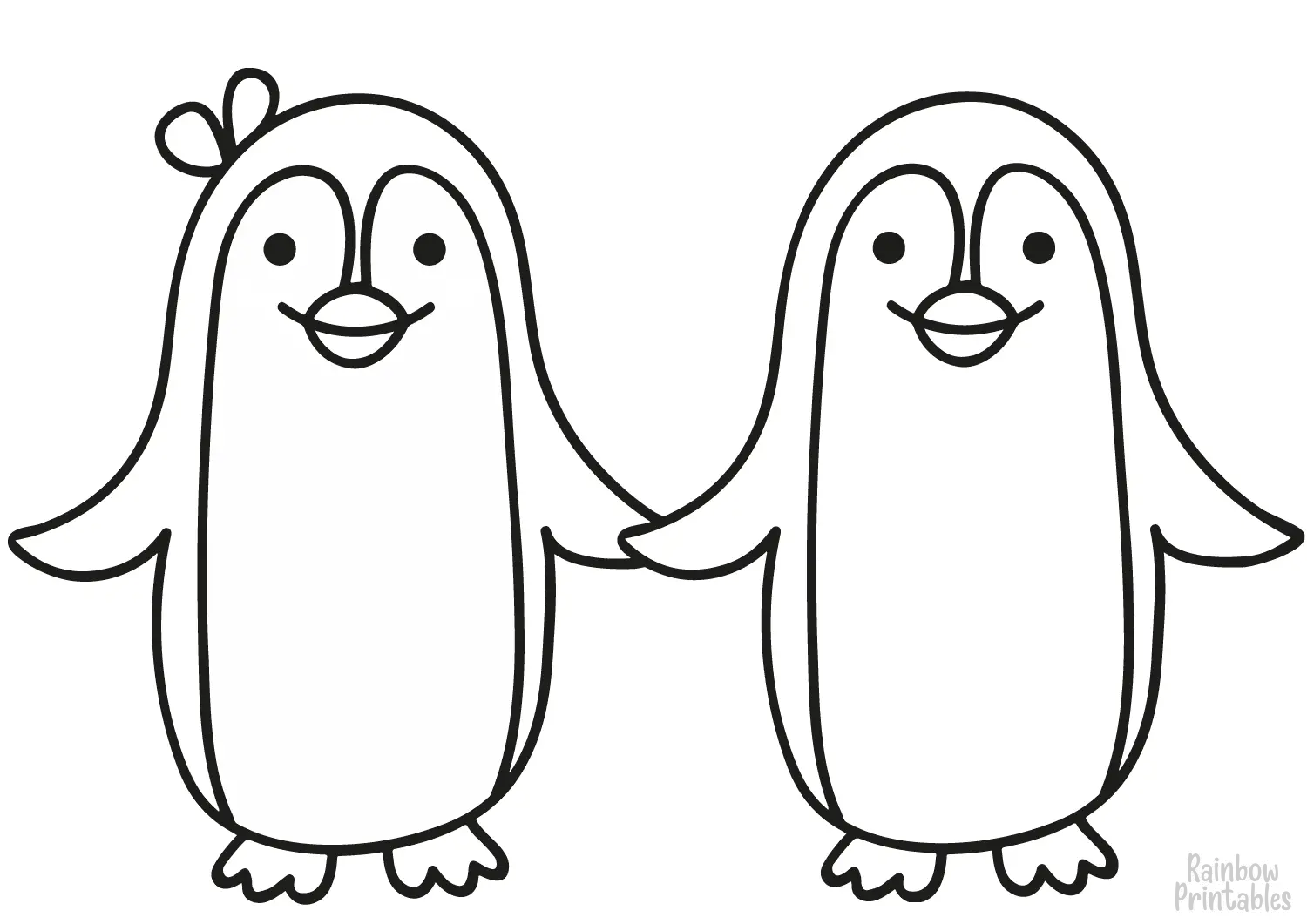 Simple Easy PENGUINS COUPLES Line Drawing Coloring Page for Kids