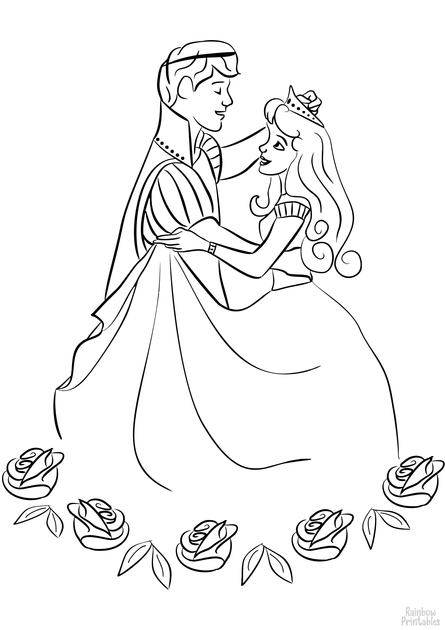 prince-and-princess-dancing-coloring-page SLEEPING BEAUTY Free Clipart Coloring Pages for Kids Adults Art Activities Line Art