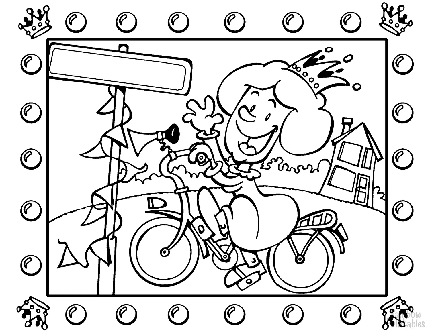 QUEEN ON BICYCLE Free Clipart Coloring Pages for Kids Adults Art Activities Line Art
