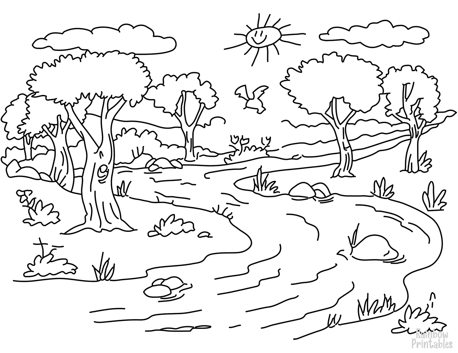 RIVER-landscape-Clipart Coloring Pages for Kids Adults Art Activities Line Art