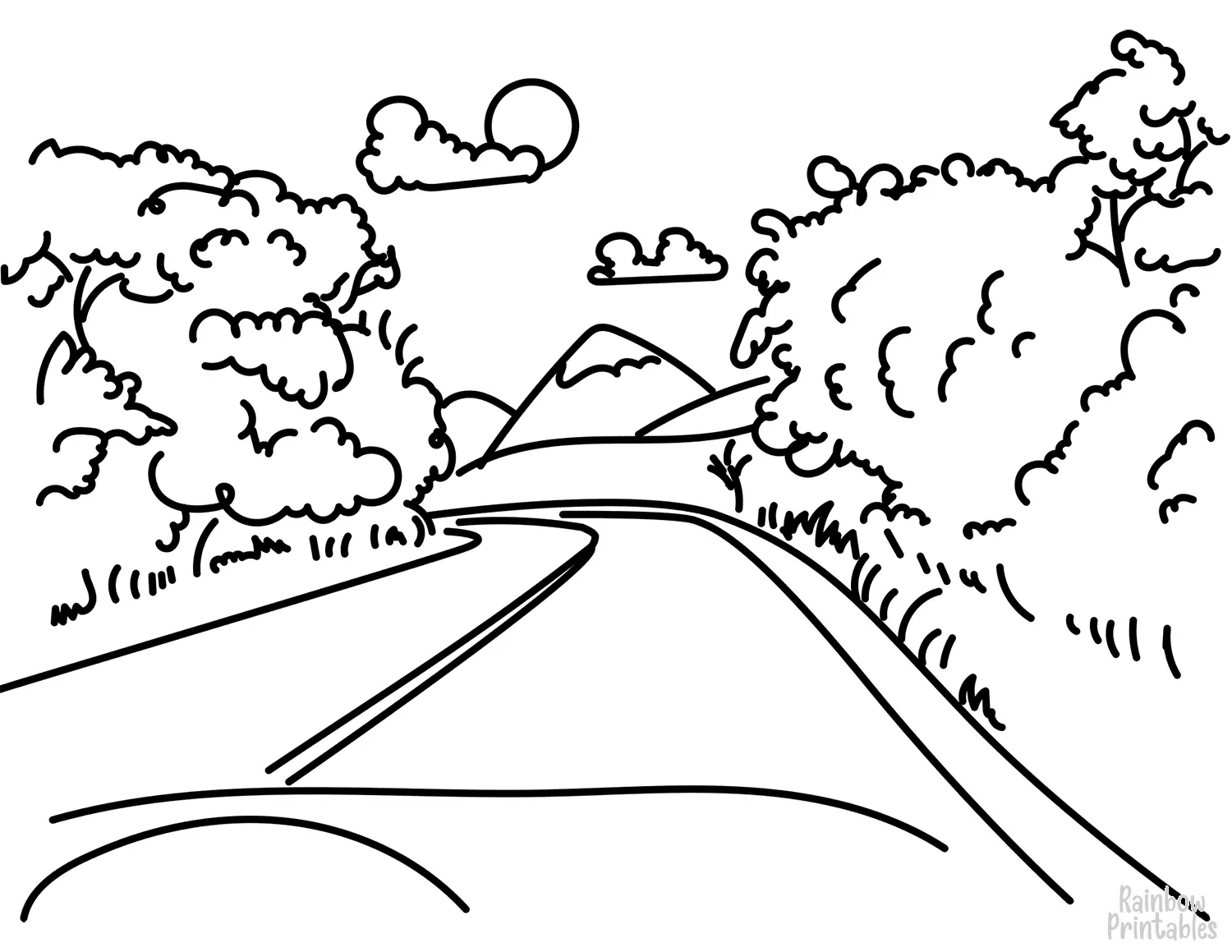 ROAD-in-mountain-Clipart Coloring Pages for Kids Adults Art Activities Line Art