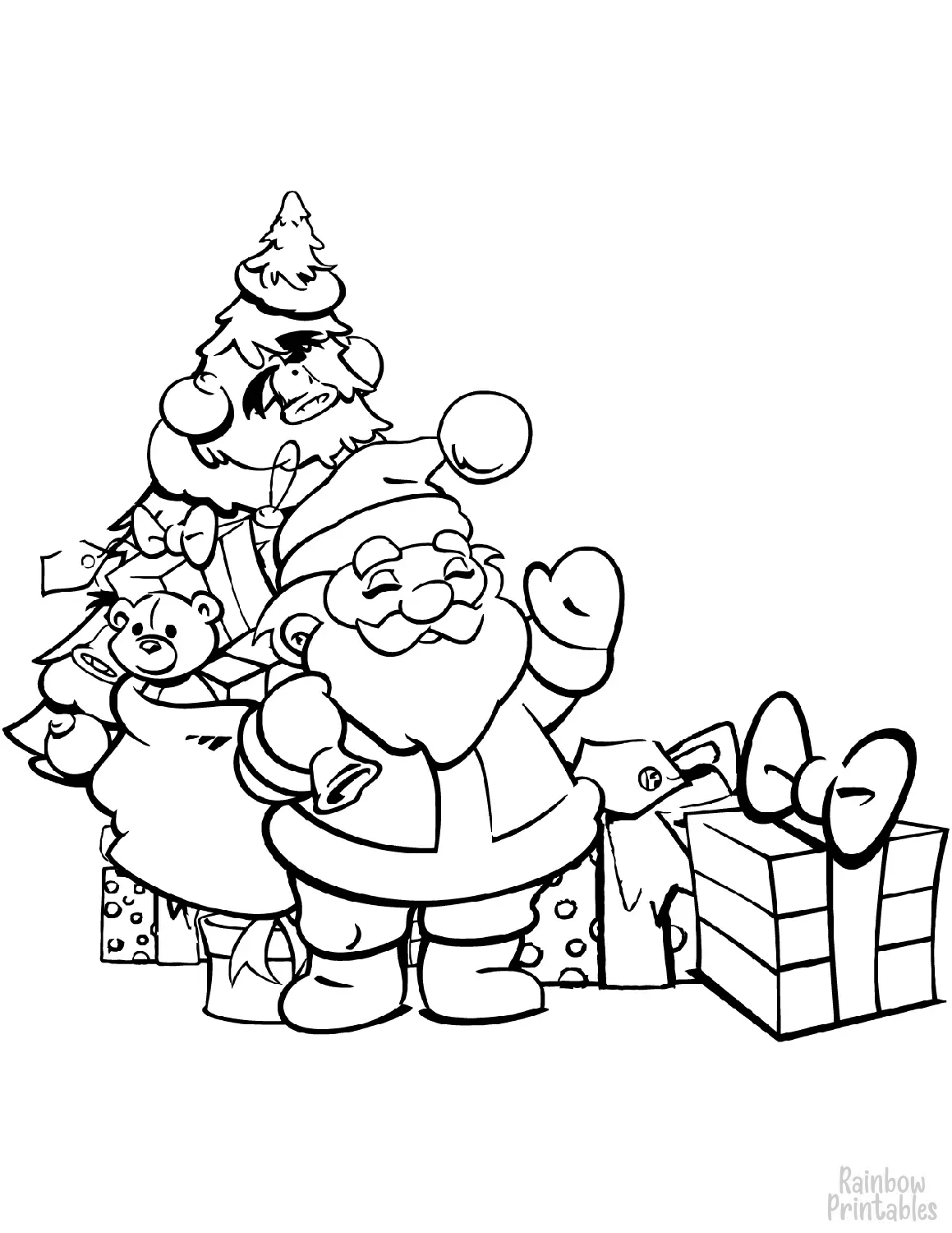 santa-with-big-gift-bag-Coloring Page Christmas Xmas Coloring Activities for Kids