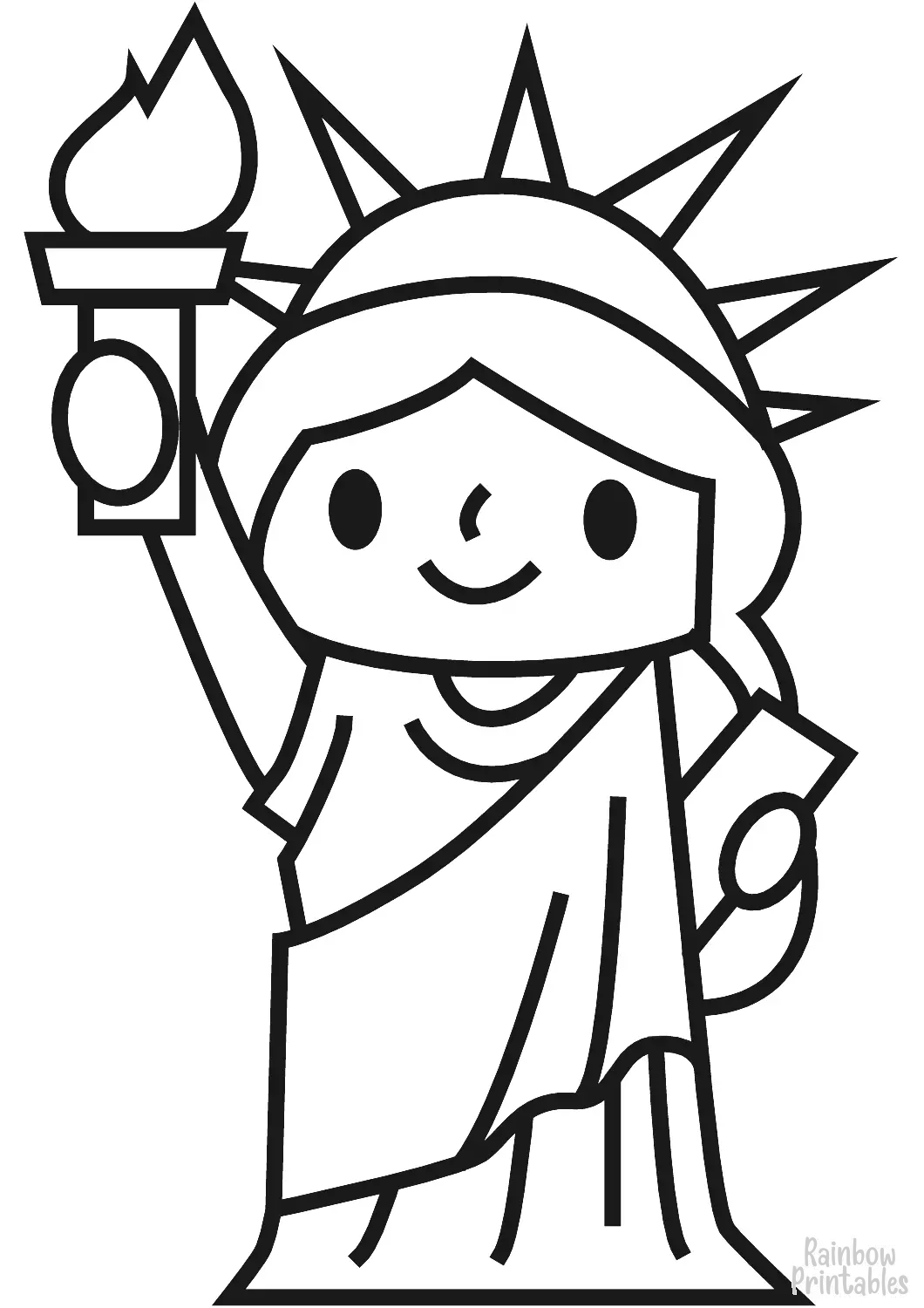 CUTE CHIBI USA AMERICAN STATUE OF LIBERTY INDEPENDENCE LABOR DAY Clipart Coloring Pages Line Art Drawings for Kids-